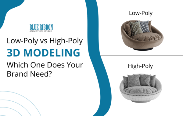 Side-by-side comparison of a low-poly wireframe chair model versus a high-poly photorealistic rendered chair.