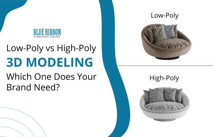 Side-by-side comparison of a low-poly wireframe chair model versus a high-poly photorealistic rendered chair.
