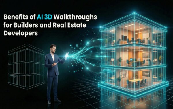 AI 3D walkthrough showcasing a realistic virtual tour of a modern residential real estate project for builders and developers