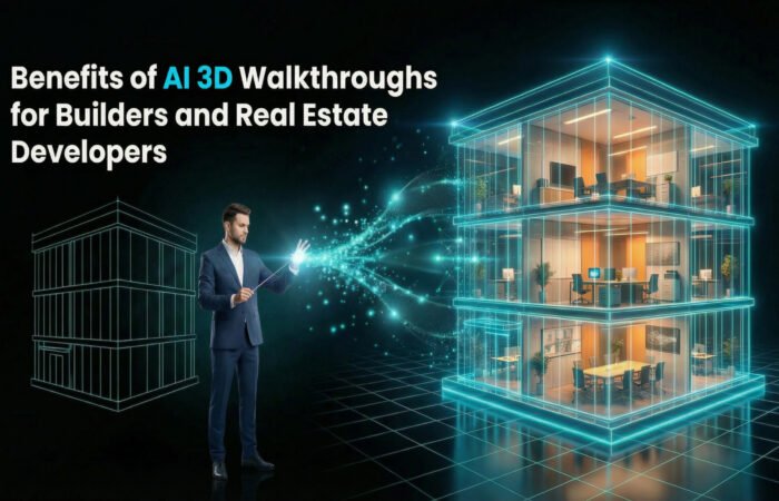 AI 3D walkthrough showcasing a realistic virtual tour of a modern residential real estate project for builders and developers
