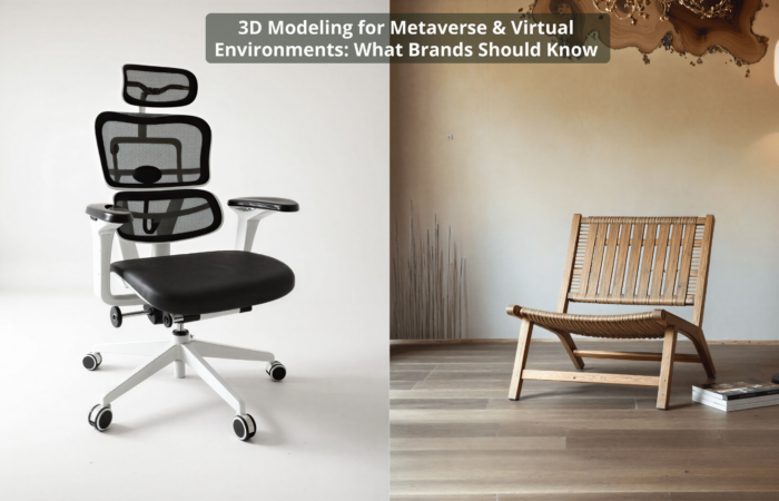 A futuristic virtual showroom displaying high-quality metaverse 3D models of furniture and retail products.