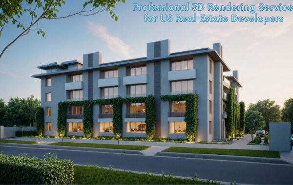 Modern luxury home exterior 3D architectural rendering services for property developers in the USA.