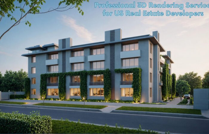 Modern luxury home exterior 3D architectural rendering services for property developers in the USA.
