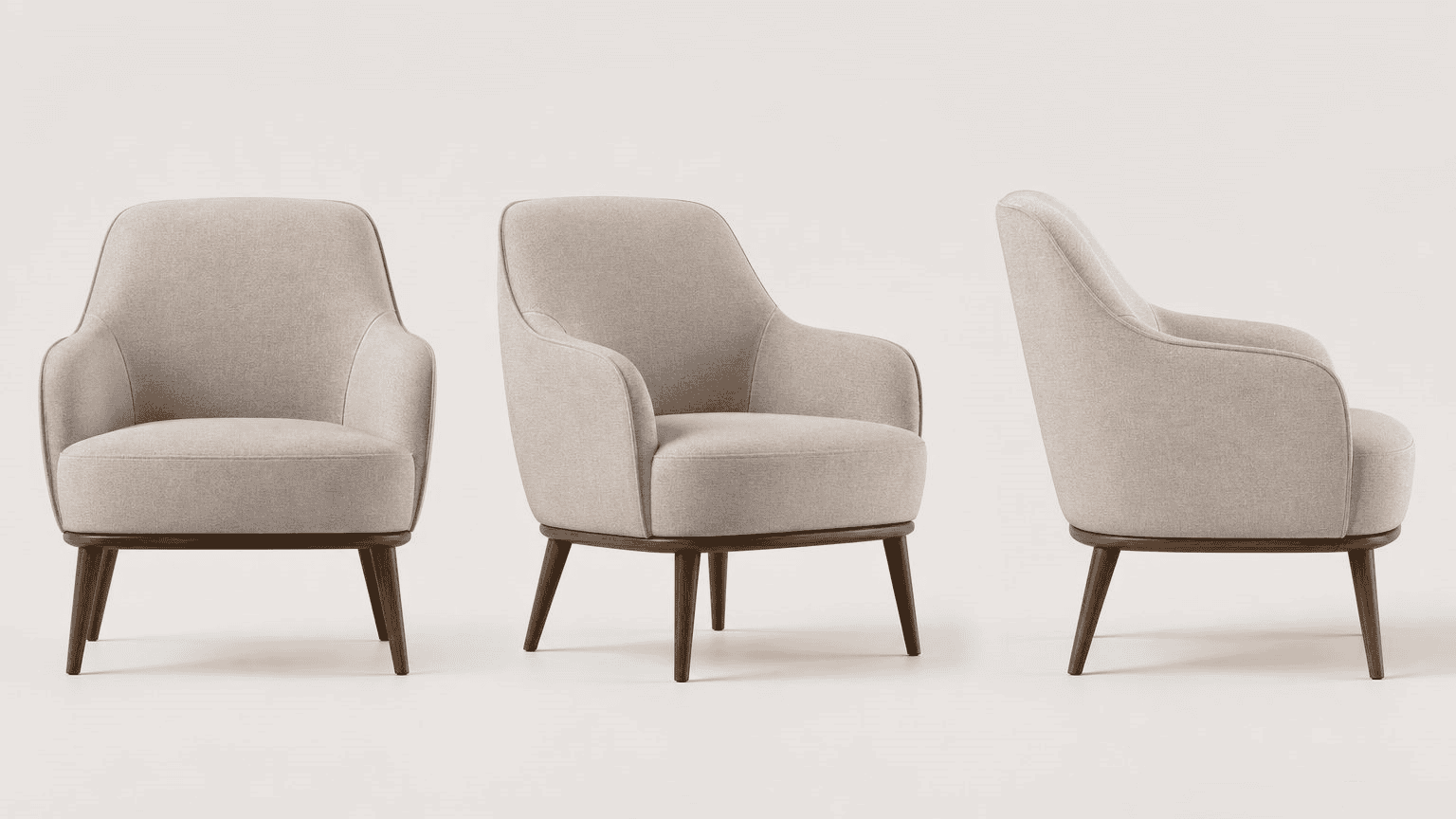 3D product rendering of an armchair from multiple angles