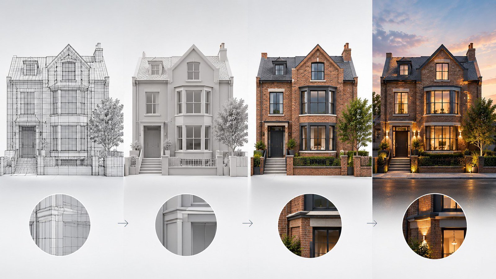Step-by-step 3D rendering process from modelling to final delivery