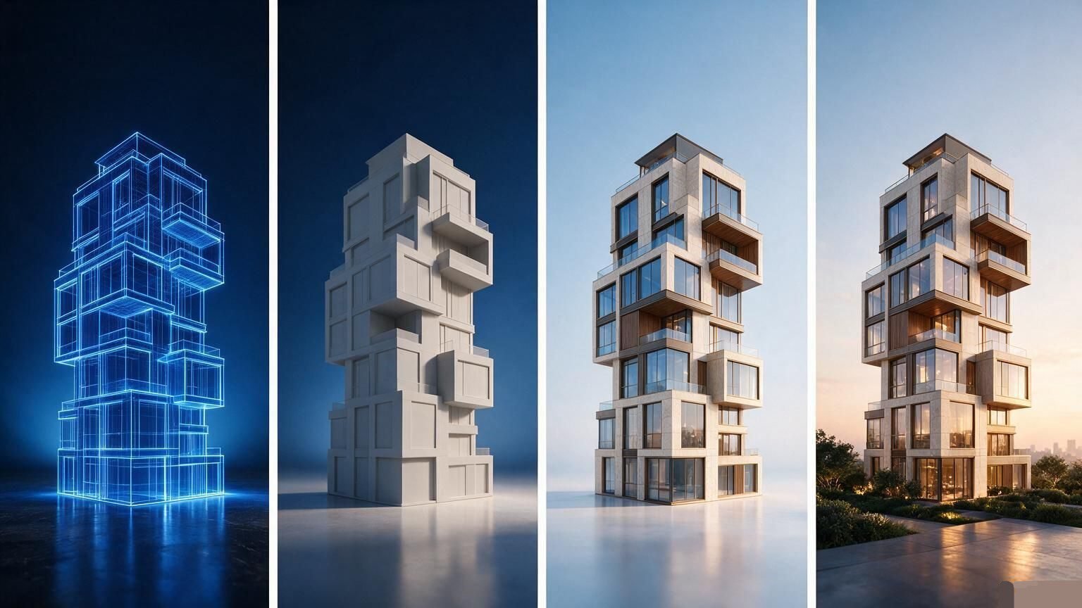 Step-by-step 3D rendering process from modeling to final delivery