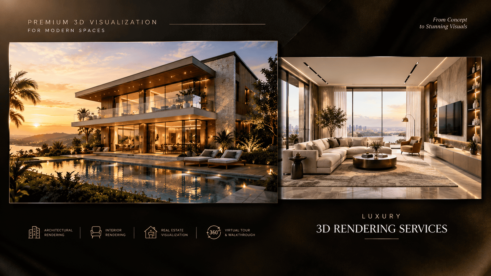 Reviewing a 3D rendering studio portfolio across exterior and interior work